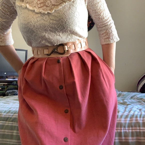 Dresses & Skirts - Vintage 1970s corduroy orange pink button-down skirt